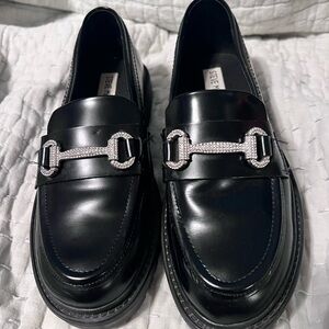 Steve Madden Glossy Black Loafers with Silver Accent